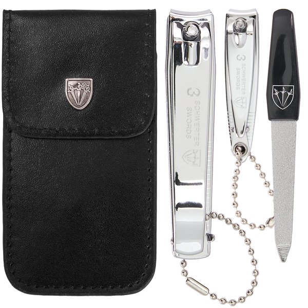 3 Swords Germany – Brand Quality fingernail & toenail Clipper, Manicure, Pedicure Nail Care by with Metal Nail File and case, Silver Color Edition