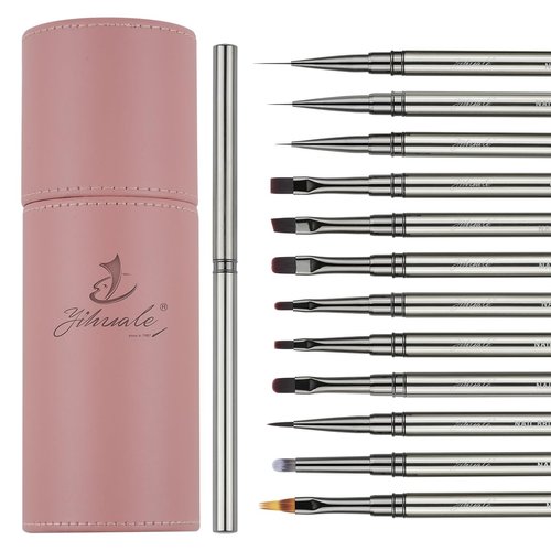 12Pcs Nail Art Brushes, Nail Gel Polish Painting Brush YIHUALE Nail Liner Brush, Nail Brush Gift for DIY Manicure Salon at Home (silver)