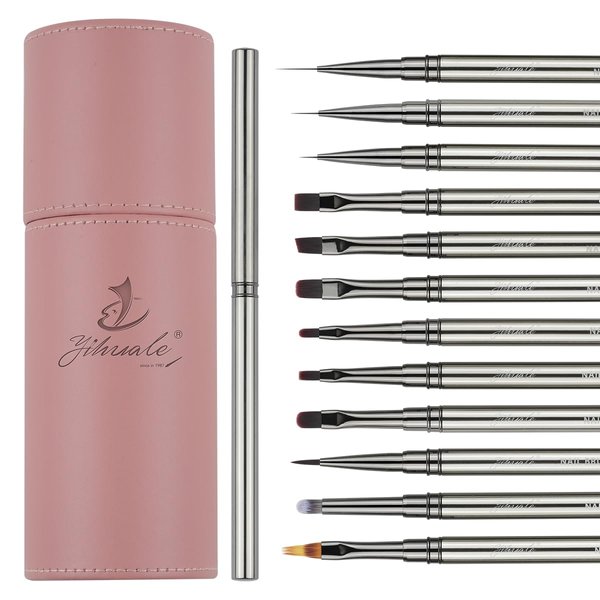 12Pcs Nail Art Brushes, Nail Gel Polish Painting Brush YIHUALE Nail Liner Brush, Nail Brush Gift for DIY Manicure Salon at Home (silver)