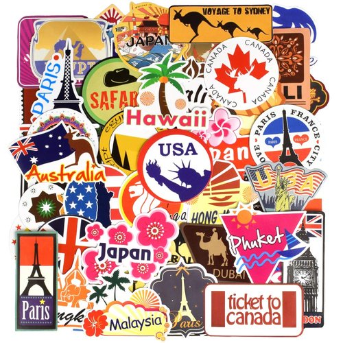 Waterproof Vinyl Stickers for Laptop Luggage Scrapbook Postcard (100Pcs Travel Style)