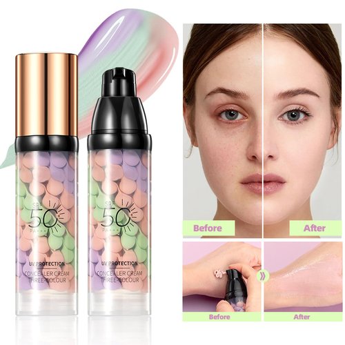 3 In 1Primer for Face Before Makeup, 2 Packs Sunscreen Isolation Cream SPF 50 PA+, One Step Color Corector Primer Facial Serum, Even Skin Tone Oil Control & Moisturizing Radiance Skin