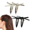 4 Pcs Black and Silver Snap Clips Bow Hair Clips Leather Barrette Party Festivals Hair Accessories MGPFERD