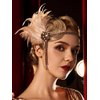 SWEETV 1920s Headpiece Flapper Headband, Rhinestone Pearl Feather Hair Band Great Gatsby Headpiece Accessoreis for Women,Champagne