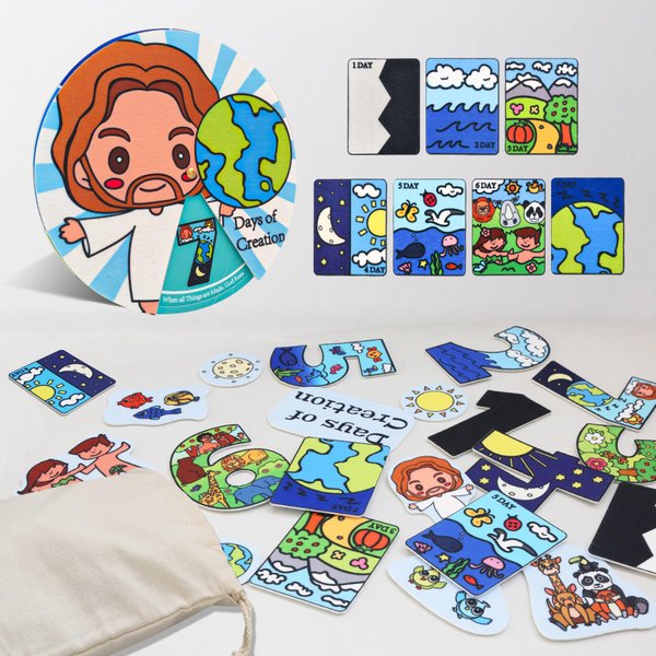 Craftstory 7 Days of Creation Wheel Christian Bible Story Toys, 23 Precut Figures Sunday-School Craft Kit for Kids, Religious Jesus Christmas Gifts Preschool Learning Activities Games