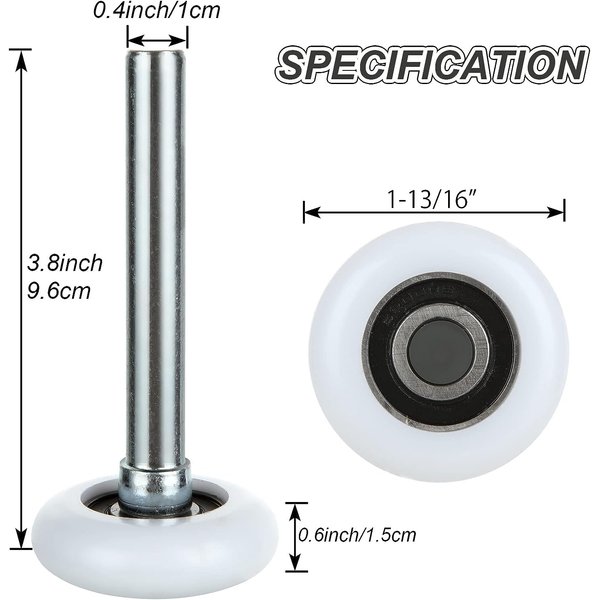 SHUESS 10 pcs Garage Door Roller 1-3/4 "Quiet Nylon Garage Door Wheels 3-3/4 "Stem Garage Door Replacement Rollers with Premium Sealed 11 Ball Bearing，White