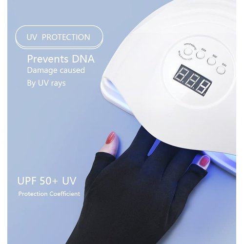 Doubao Anti UV Gloves for Gel Nail Lamp, Professional UV Protection Gloves for Manicures, Fingerless Gloves for Protecting Hands from Nails UV Light (Black)