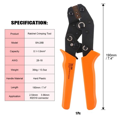 Hilitchi Professional Pin Crimping Tool 2.54mm 3.96mm 28-18awg 0.1-1.0mm² Compatible with Dupont Terminals with Wire-electrode Cutting Die Insulated Terminal Crimper/Stripper/Cutter Tool
