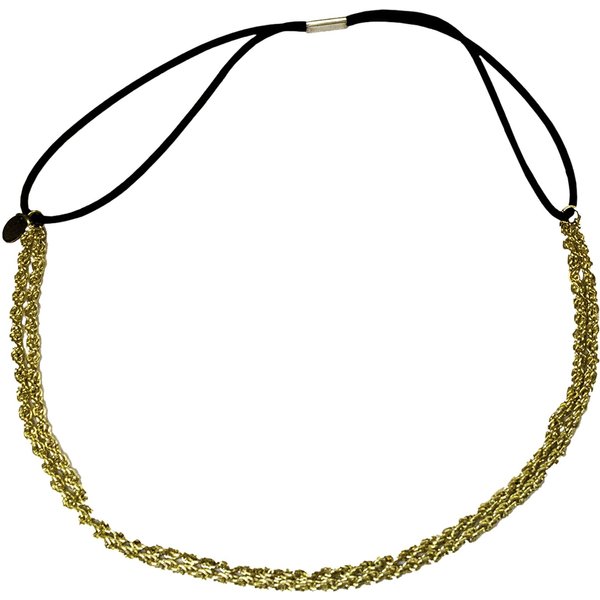 Mia Fashion Headband, Hair Accessory OR Necklace, Twisted Metal Chain + Elastic Rubber Band for Women, Teens, Girls - Gold Color