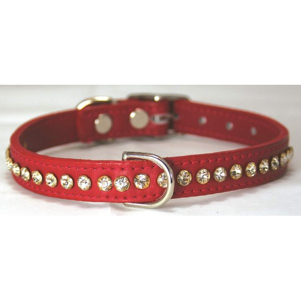 OmniPet 6087-RD14 Signature Leather Crystal and Leather Dog Collar, 14", Red