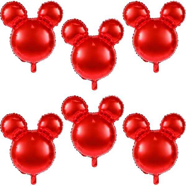 6 Pcs Mouse Head Balloons, 24'' Mouse Mylar Balloon Jumbo Mouse Head Aluminum Foil Balloons for Birthday Party Decorations Baby Shower Supplies Party Favors (Red)