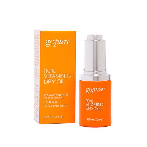 goPure 30% Vitamin C Dry Oil - Dark Spot Reducer with Anti-Aging Vitamin C Oil to Improve Fine Lines & Wrinkles with Moisturizing Squalane for Glowing & Youthful-Looking Skin - 0.43 fl oz