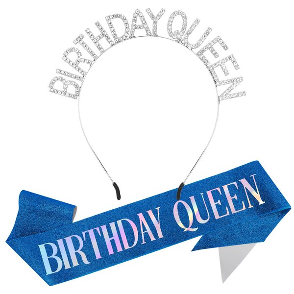 Birthday Sash for Women,Birthday Crown Adult Woman,Birthday Tiara for Women Birthday Queen Glitter Silver Birthday Sash and Crown Rhinestone Headband Set,Happy Birthday Headband Decoration Accessories