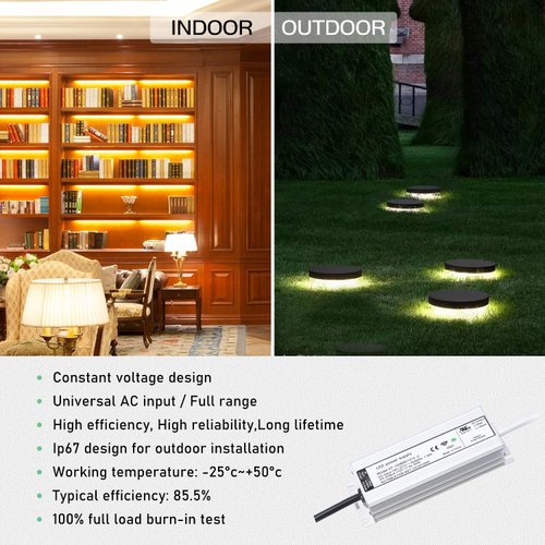 LUXYARD UL Certified LED Driver 12v 60W Waterproof IP67 Class 2 LED Power Supply Transformer 100V-277V AC to 12V DC Low Voltage Output for LED Light Outside(60W-12V)