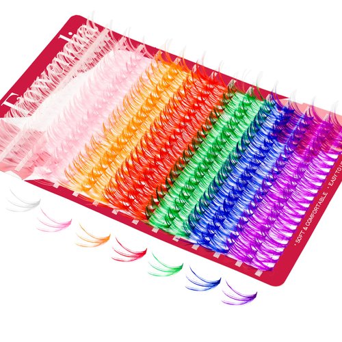 Fowendia Colored Cluster Lashes Individual Lashes D Curl Lash Clusters DIY Eyelash Extensions Halloween Cosplay Pink Lashes Wispy Soft Colorful False Eyelashes at Home (40D-D,16mm)