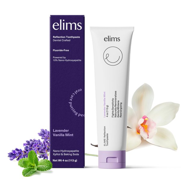 ELIMS Nano Hydroxyapatite Fluoride Free Toothpaste - Xylitol Remineralizing Toothpaste for Whitening Sensitive Teeth - SLS Free Lavender Vanilla Mint Toothpaste for Adults & Kids 4oz