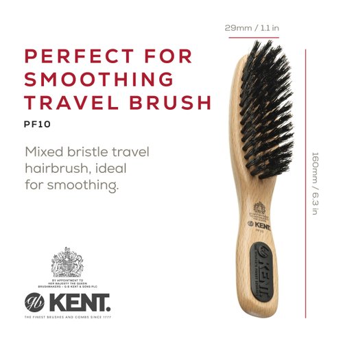 Kent PF10 Natural Wood Boar Bristle Hair Brush - Straightening Brush and Styling Brush for Short to Medium Length Hair - Natural Bristle Hair Brush, Travel Hair Brush, and Smoothing Brush