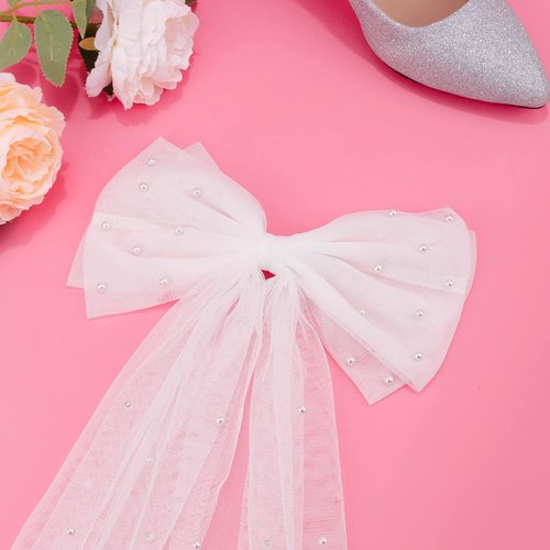 CIEHER Bridal Hair Clip Bachelorette Party Decorations Pearl White Hair Bow Bride to Be Bridal Shower Gifts Bridesmaid Favors Bridal Hair Accessories