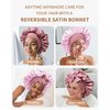 Satin Bonnet for Women Silk Bonnets for Sleeping Curly Hair Bonnet with Elastic Tie Band Reversible Double Layer Sleep Cap Hair Wrap (Double-Layer Reversible Satin Bonnet - Bean Paste + Pink)