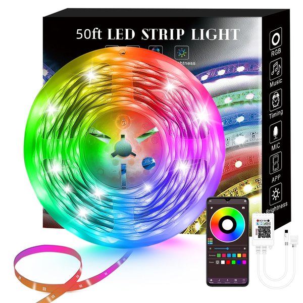 50FT Smart LED Strip Lights, Sync to Music with 40 Key Remote Controller，Lighting Strips with App Control LED Lights for Bedroom,Christmas Lights decration (Multi-Colored, 50FT)