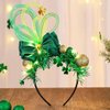 Coridy Light Up Balls Headbands LED Green Shamrock Clover Hairbands Xmas Hat Bow Hair Hoops St. Patrick's Day Head bands for Fashion Party Holiday Costume