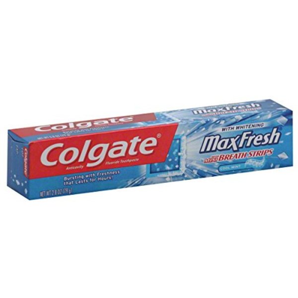 Colgate MaxFresh Fluoride Toothpaste with Mini Breath Strips + Whitening: Cool Mint (Pack of 2)