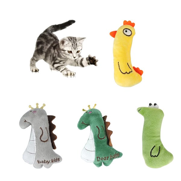 WishLotus Cat Catnip Toys, 4pcs Plush Interactive Cat Toys Cartoon Catnip Chew Toys Cute Cat Entertaining Toys for Pet Kitten Cat Playing Grinding Claw Teeth Cleaning Cats Toy for Indoor Cat (4pcs)