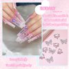 RODAKY 12PCS Butterfly Nail Charms Pink Heart Nail Gems 3D Silver Butterflies Nail Art Charms Shiny Nail Rhinestone Nail Decoration for Women Manicure DIY Crafts Design