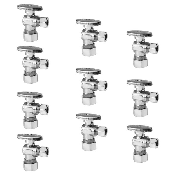 10-Pack EFIELD Angle Stop Valve 1/2" Nominal (5/8" OD) Compression x 3/8" OD, 1/4-Turn