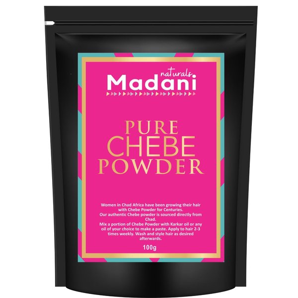 Madani Naturals Authentic Pure Chebe Powder From Chad Africa - Natural Organic Ingredients, Healthy Hair Growth Formula, Helps Prevent Breakage - Dry Damaged Coarse Kinky Chebe Hair Mask (100g)