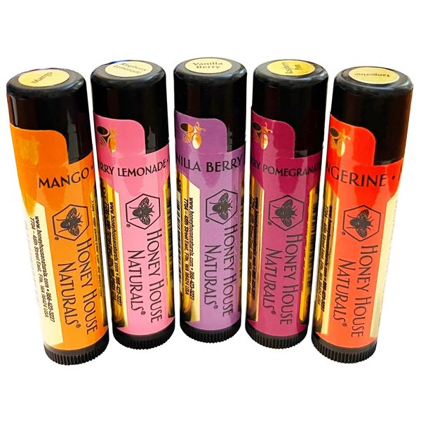 Honey House Naturals Lip Butter Gift Set – Rich & Anti-Aging – All Natural Ultra Moisturizing Lip Butter Infused with Essential Oils - 5 Piece Set - Made in the USA