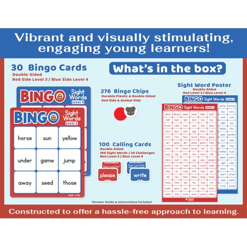 Bright Seed Games, Sight Words Bingo Game for Kindergarten, Learn to Read Sight Word Cards, Word Games for Kids Ages 4-8, Bingo Sight Words Level 3&4