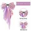 Hair Bows for Women, 2 pcs Big Silky Satin Bow Hair Clips, Metal Clips Long Tail Accessories Hair Bows for Girls for Birthday Gift (Navy Bow & Lilac Bow)
