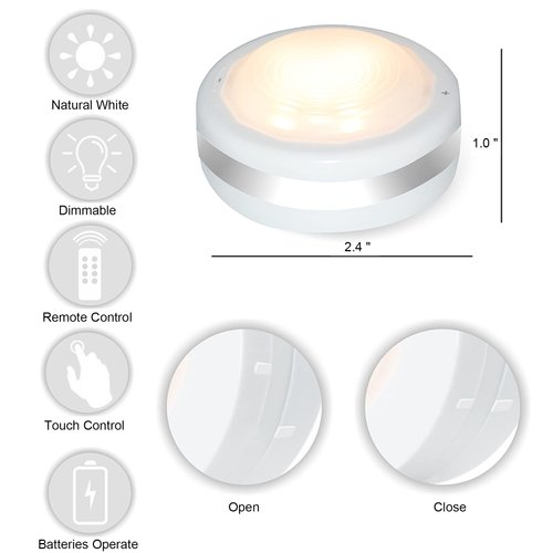 Starxing Puck Lights, Battery Operated Light with Remote Control, Led Under Cabinet Lighting Wireless, Dimmable Closet Lights(Natural White 6PK)