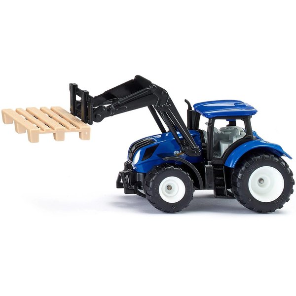 New Holland T7.315 Tractor with Pallet Fork and Pallet Blue and Black Diecast Model by Siku 1544