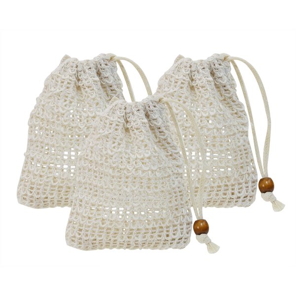 PPhtony 3pcs Soap Bag Net Pouch Saver Pocket Soap Lifting Pads Natural Sisal Jute Foaming Mesh Body Scrubber Bath Exfoliator Exfoliating Drying Soap Holder for Shower Gift DIY Craft (10x12cm, Apricot)