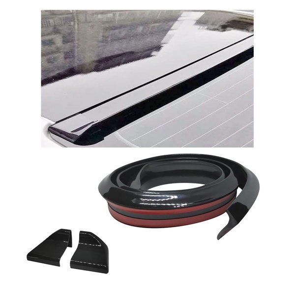 Car Rear Spoiler Roof Lip Kit, Carbon Fiber 3D Rubber Trunk Spoiler Trim Strip Cool Car Decoration, Universal Punch-Free Vehicle Exterior Accessory Sticker (Black)