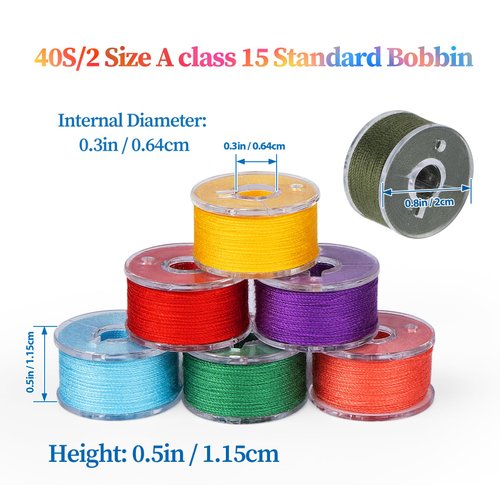 ilauke 210 pcs Bobbin Thread, SizeA Class15 Prewound Sewing Bobbins for Sewing Machine, 36 Colors Polyester Sewing Threads Compatible for Brother/Singer/Babylock/Janome Machine, 60WT