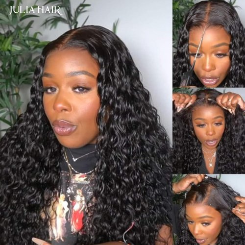 Julia Hair Water Wave 13x4 Pre Everything Glueless Lace Front Wigs Human Hair for Women 12A Pre Cut HD Lace Frontal Wigs Pre Plucked Put on and Go Bye Bye Knots Wig Natural Color 180% Density 20 Inch