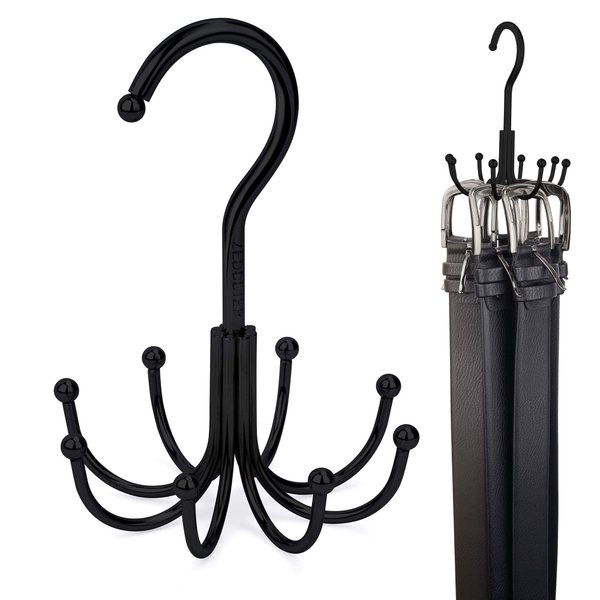 ZEDODIER Belt Hanger, 4 Pack Belt Rack Closet Accessories Organizer, Maximum 24 Storage Capacity, Hanging Holder Storage Hook for Belt, Bra, Tank Top, Tie, Scarf, Purse, Black