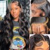 28 Inch Body Wave Lace Front Wigs Human Hair Pre Plucked with Baby Hair 13x4 HD Transparent Glueless Lace Frontal Wigs Brazilian Virgin Human Hair Wig with Baby Hair 180 Density Long Hair Wigs