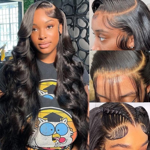28 Inch Body Wave Lace Front Wigs Human Hair Pre Plucked with Baby Hair 13x4 HD Transparent Glueless Lace Frontal Wigs Brazilian Virgin Human Hair Wig with Baby Hair 180 Density Long Hair Wigs