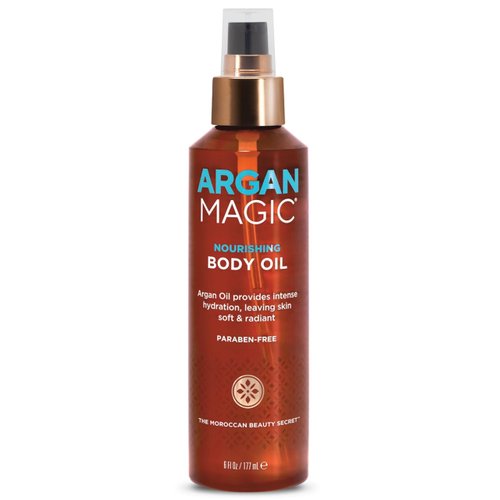 Argan Magic Nourishing Body Oil with Argan & Almond Oil | Intense Hydration, Softens & Radiates | Made in USA, Paraben Free, Cruelty Free (6 FL Oz)