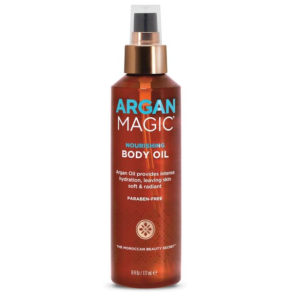 Argan Magic Nourishing Body Oil with Argan & Almond Oil | Intense Hydration, Softens & Radiates | Made in USA, Paraben Free, Cruelty Free (6 FL Oz)