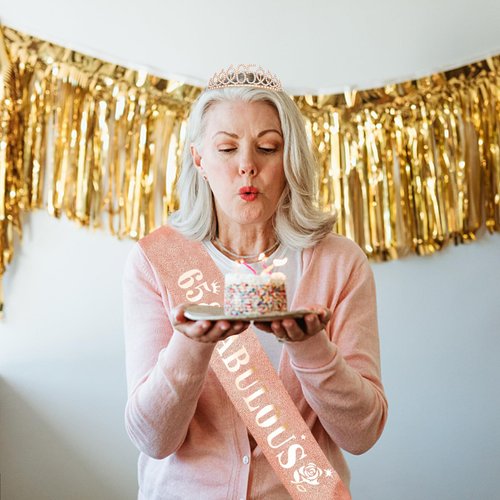 Rose Gold 65th Birthday Sash and Tiara for Women, 65th Birthday Gifts for Women, 75th Birthday Sash and Crown Set, 65th Birthday, Womens 65th Birthday Gifts