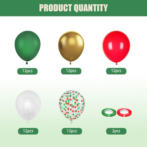 60PCS Gold Red and Green Balloons,Christmas Balloons Green Red and Gold Balloon Arch Kit,Suitable for Birthday Wedding Festival Christmas Party Decorations