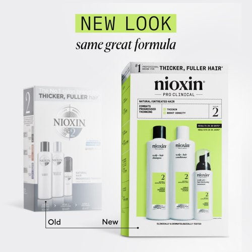 Nioxin System Kit 2, Strengthening & Thickening Hair Treatment, For Natural Hair with Progressed Thinning, Trial Size *1 Month Supply (Packaging May Vary)