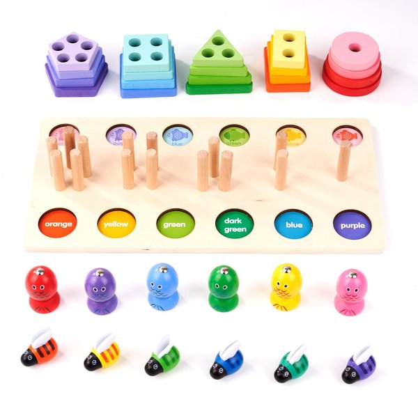 Miereirl Wooden Number Puzzle for Toddler Activities Montessori Toys for 3 Year Old Shape Sorter Wooden Toys for Kids Preschool Math Learning Activities Toys Birthday Gifts for Baby-Bees