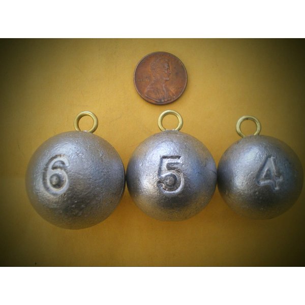 15 Pcs. Cannon Ball Fishing Weights Sinkers Fishing Supplies Gear and Equipment 6,5,4 Oz. with #2 Wire Eye 5 Ea. Do-It Mold