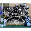 Black Silver Happy New Year Backdrop 2025 New Years Party Banner Backdrop New Years Eve Annual Countdown Party Supplies Fireworks Glitter Dots Cheers to Family Party Decor Banner (82x59 inch (7x5FT))