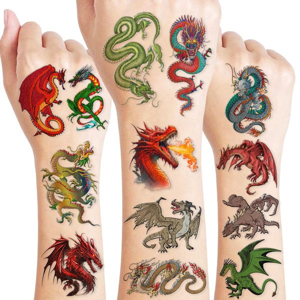 Dragon Temporary Tattoos Birthday Party Supplies Favors Decorations Knight Dragon Super Cute Fake 88PCS Tattoos Stickers for Kids Boys Girls School Classroom Rewards Gifts Ideal Halloween